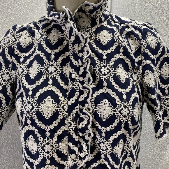 NEW SEZANE DALHIA Embroidered Button-Up Shirt • Size 2 • Blue/White - Picture 12 of 13